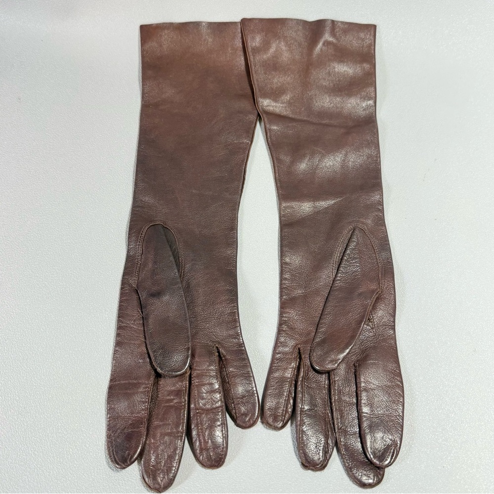 Vintage Brown Leather Long Gloves NWOT - Picture 7 of 8